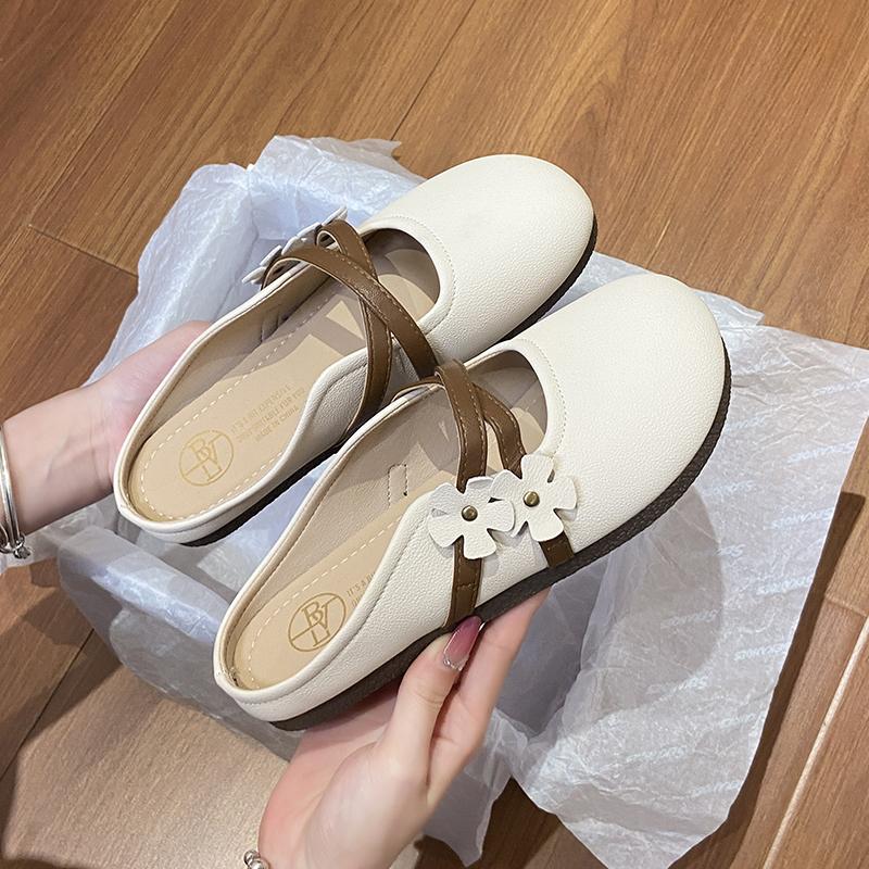 

Fashion CRLAYDK Fashion Women s Slip On Mules Flower Leather Slippers Ladies Strap Backless Slides Walking Summer Loafers Casual Shoes 35