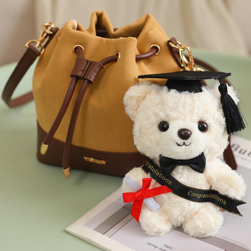 15cm Graduation Bear Plush Toy Cute Teddy Bear Pendant Soft Doll Boys Girls Students Graduation Gift Mini Car Bag Decoration