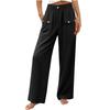 New Women's Casual Summer Cotton Linen Trousers Solid Color Button High Waist Straight Wide Leg Pants
