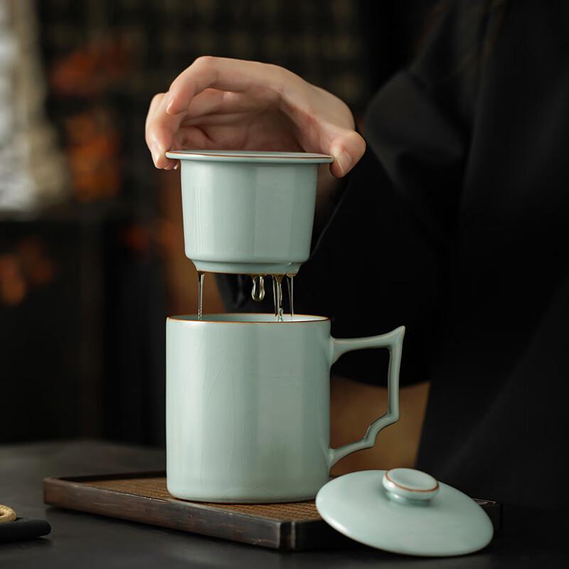 TANGFENG Li Guilian Ru Kiln Ceramic Tea Cup with Infuser Gift Set
