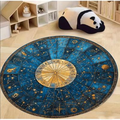 Compass Print Round Area Rug Bedroom Kitchen Mat Washable Indoor Floor Accent Bathroom Carpet Living Room Home Office Hallway