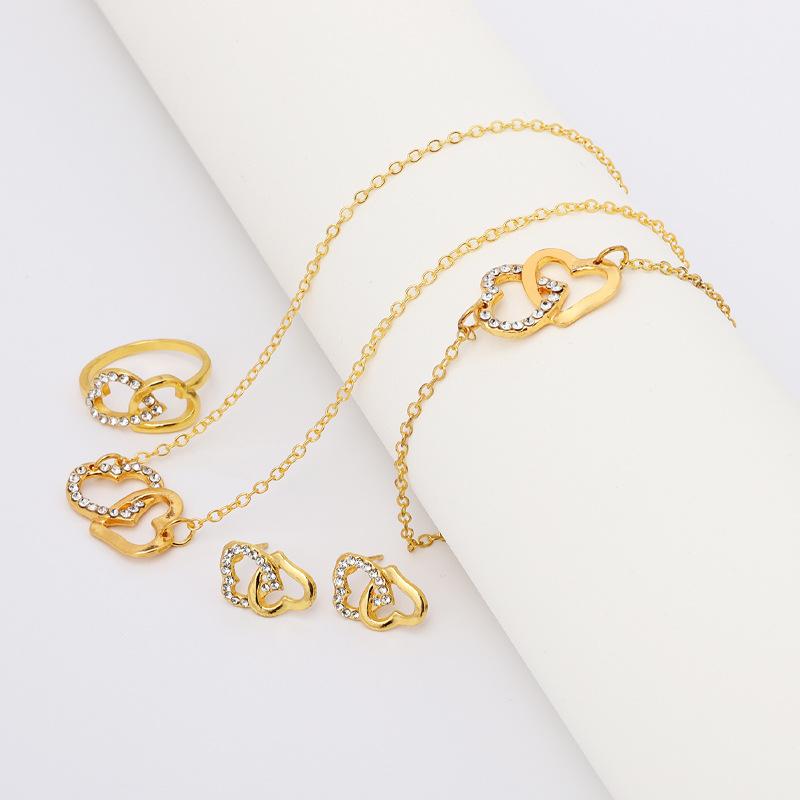 

Heart In Heart Women s Zircon Set Earrings/Necklaces/Bracelets/Rings Gold Color Metal Bohemian Female Zircon Set Party Gifts