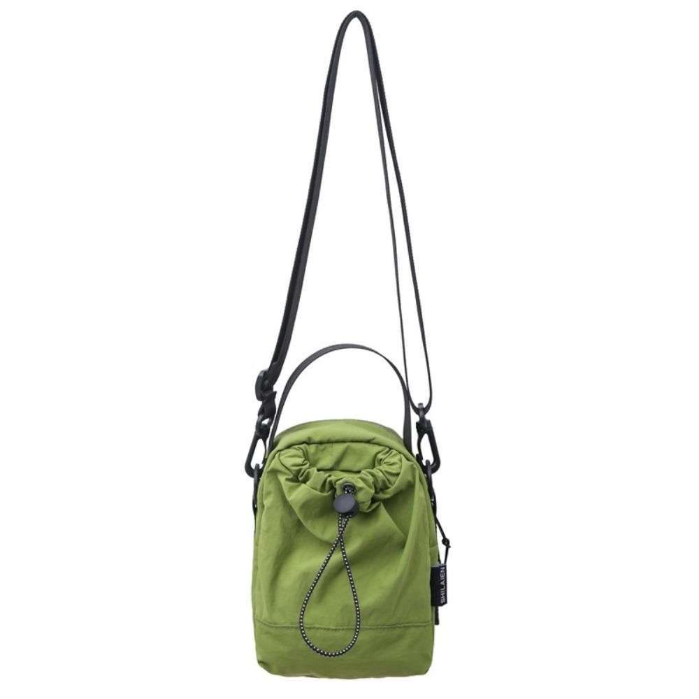 

Solid Color Nylon Shoulder Bag Sports Mobile Phone Pack Waterproof Drawstring Crossbody Bag Unisex зелёный