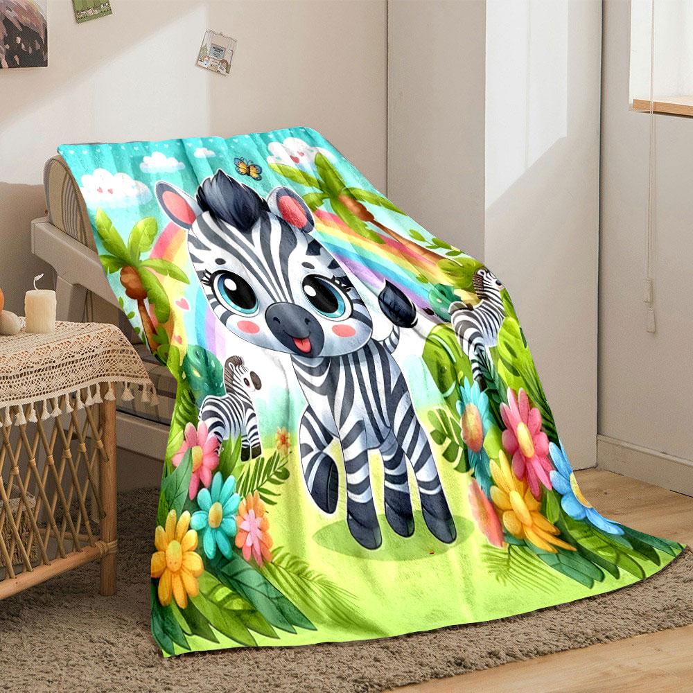 Cute Zebra with Rainbow Background Print Blanket Soft and Cozy Perfect for the Living Room Bed Sofa or a Nap,gift