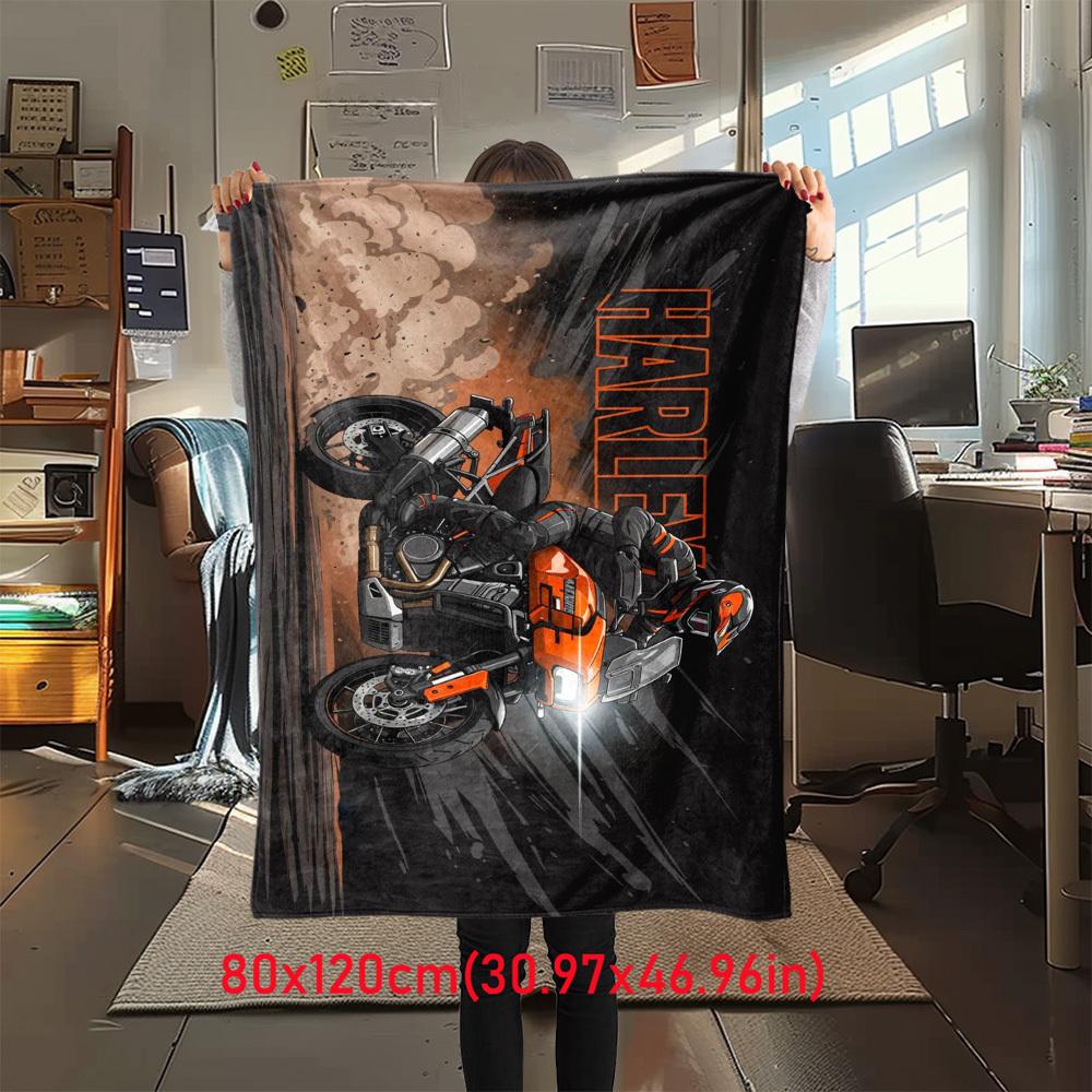 

1Pc MotorcycleRider Print Flannel Blanket, High quality Digital Printing, Comfortable for All Seasons, Home DecorGifts821018 80x120cm