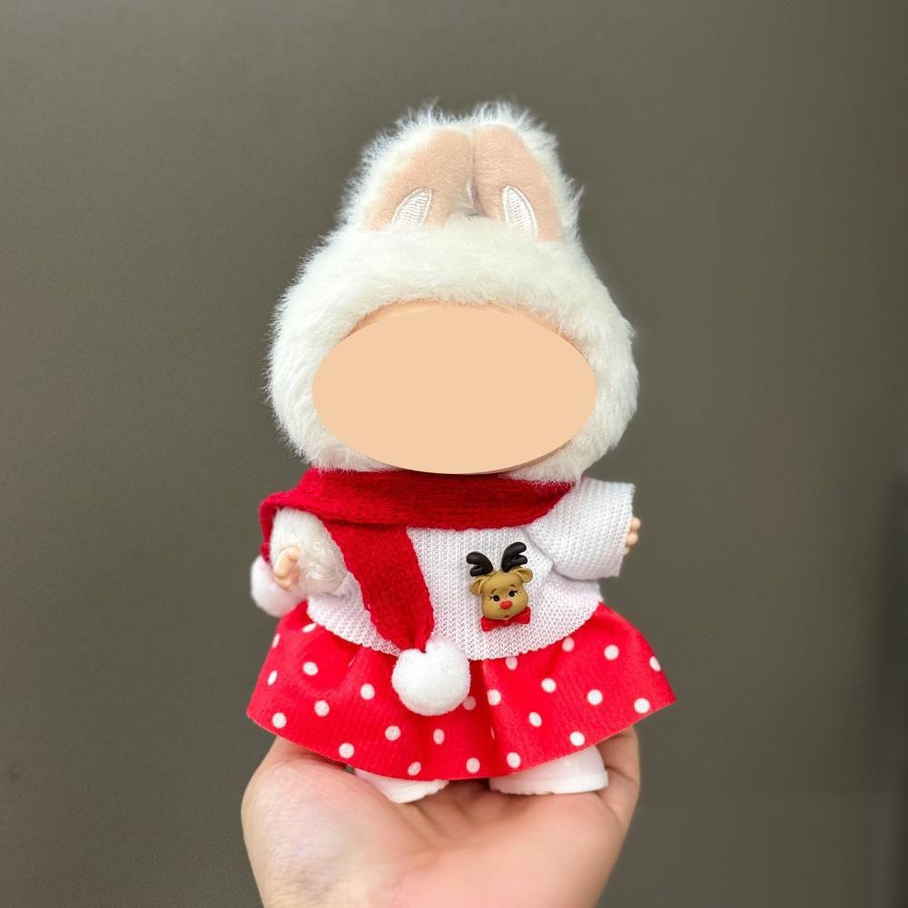 Only Clothes For 17Cm Labubu V1 V2 V3 Plush Idol Doll'S Clothing Christmas Red Santa Claus Sweater Hat Set Halloween Accessories