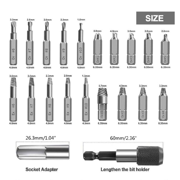 22Pcs Damaged Screw Extractor Kit Disassemble Screws Bolt Stud Slip Teeth