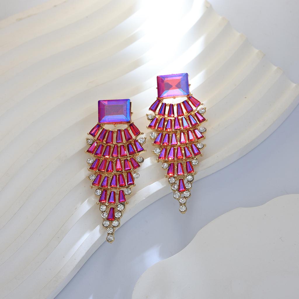 Colorful Diamond-encrusted Long Drop Earrings - Trendy Statement-making and Luxuriously Chic