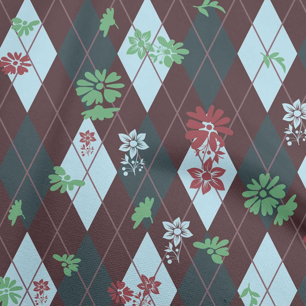 oneOone Cotton Flex Dark Green Fabric Check Argyle Floral Quilting Supplies Print Sewing Fabric By The Yard 40 Inch