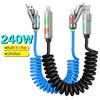 4-in-1 PD 240W Schnelllade-Federkabel USB Typ-C auf Typ-C Datenkabel Draht für iPhone 15 16 Samsung Xiaomi