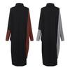 Turtleneck Batwing Long Sleeve Loose Fit Draped Women Dress Autumn Winter Contrast