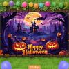 Two-dimensional Flat Banner 1 Piece Party Banner Purple Moonlight Haunted Castle Pumpkin Halloween Background Cloth