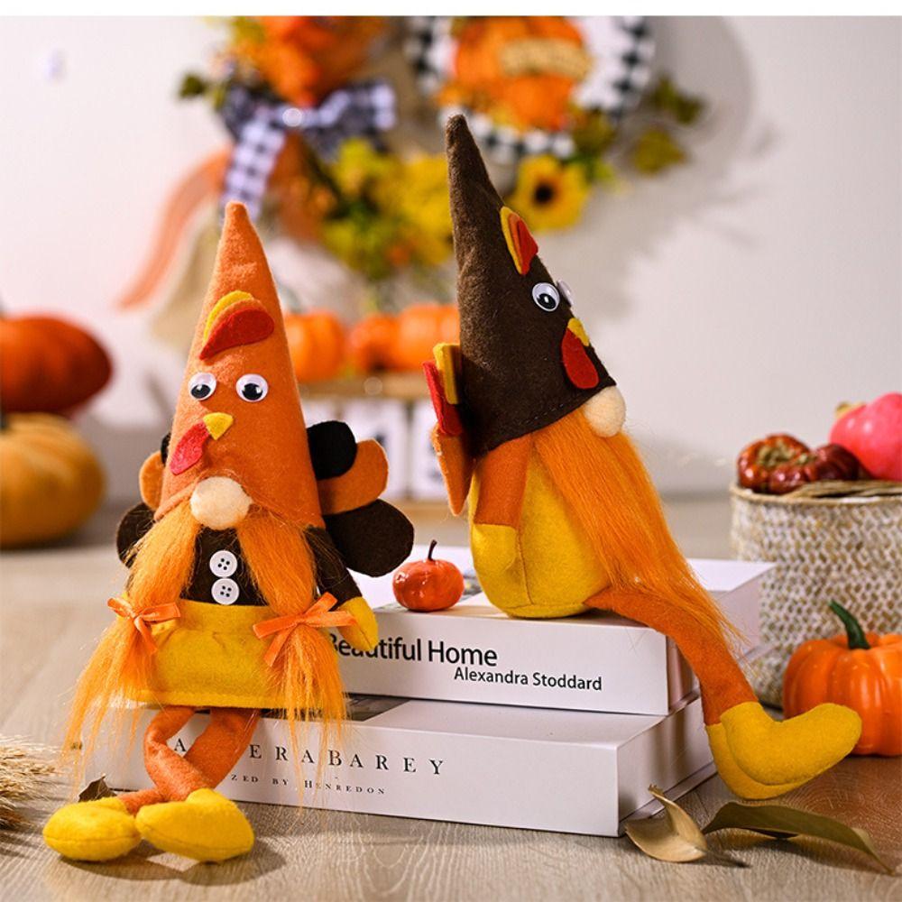 Creative Autumn Turkey Rudolf Doll Ornament Cute Miniature Figurine Sculpture  Harvest