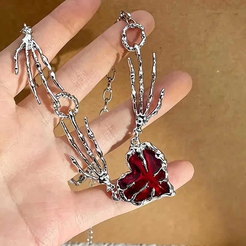 Punk Creativity Goth Red Color Love Heart Necklace Female Hip Hop Accessories All-match Personality Clavicle Chain Charm Jewerly