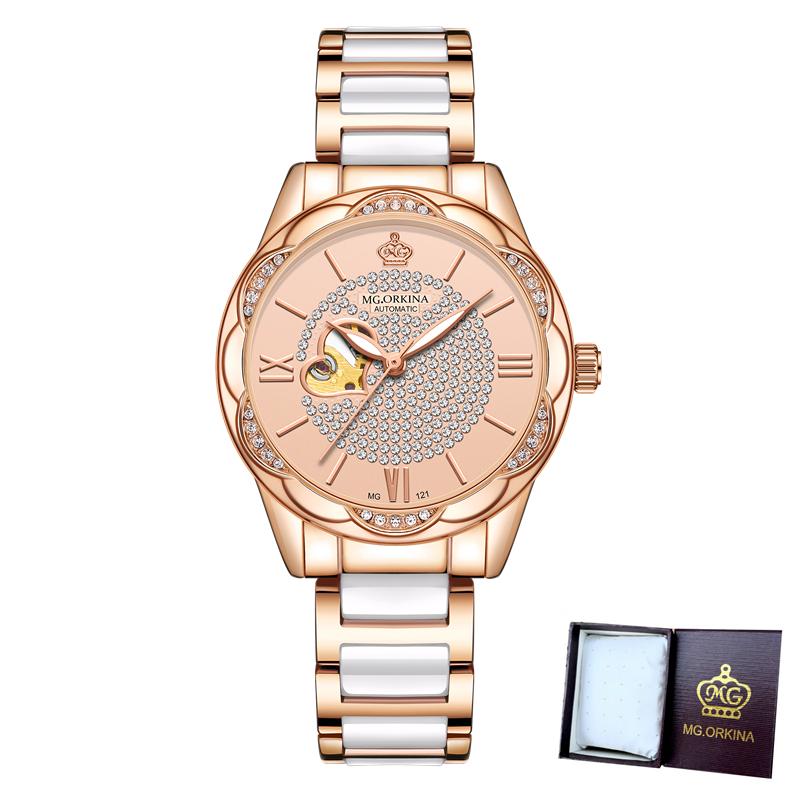 MGORKINA MG121 Women's Watches Luxury Diamond Design 3ATM Waterproof Ladies Automatic Mechanical Watch Women Ceramic Wrist Watch