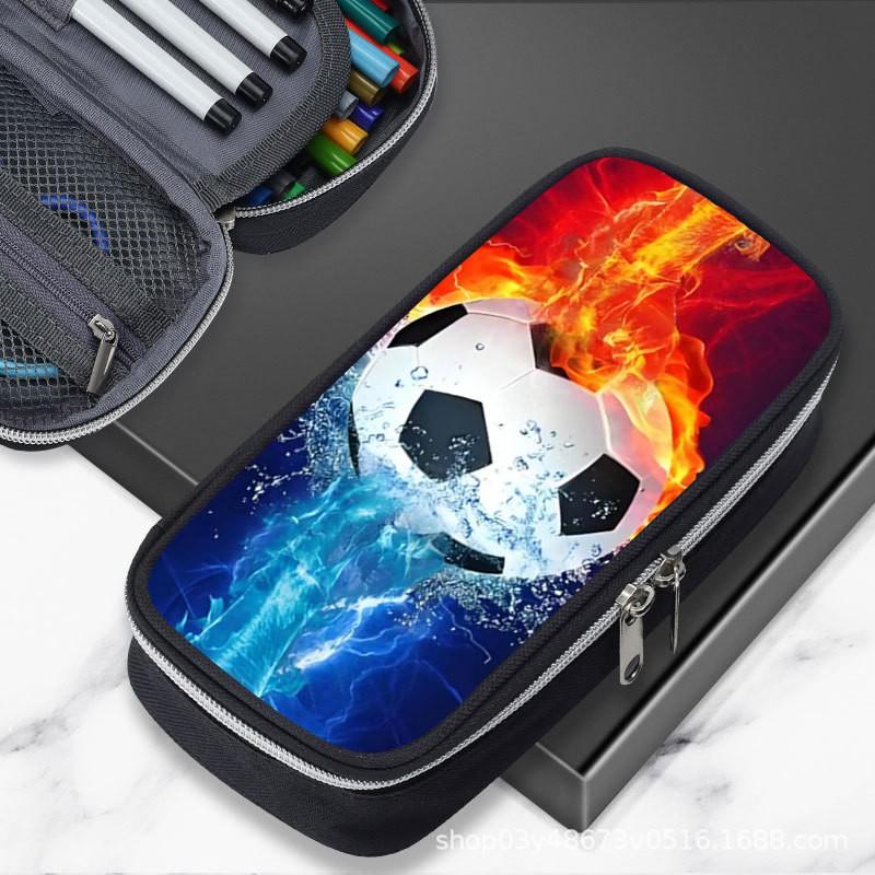 Large Capacity Football-Themed Pencil Case Boys Teens School Supplies Sporty Stationery Bag Casual Unisex