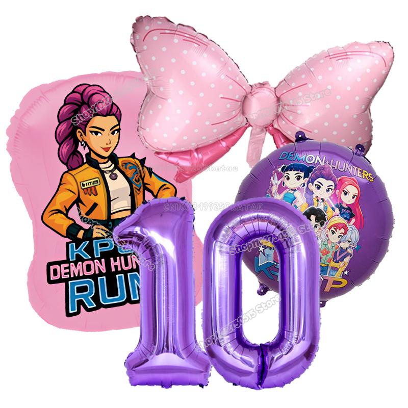Kpop Demon Hunters Birthday Balloons Decoration Zoey Rumi Mira Girl Party Number Balloons Set Party Favor Home Decor Kids Gift
