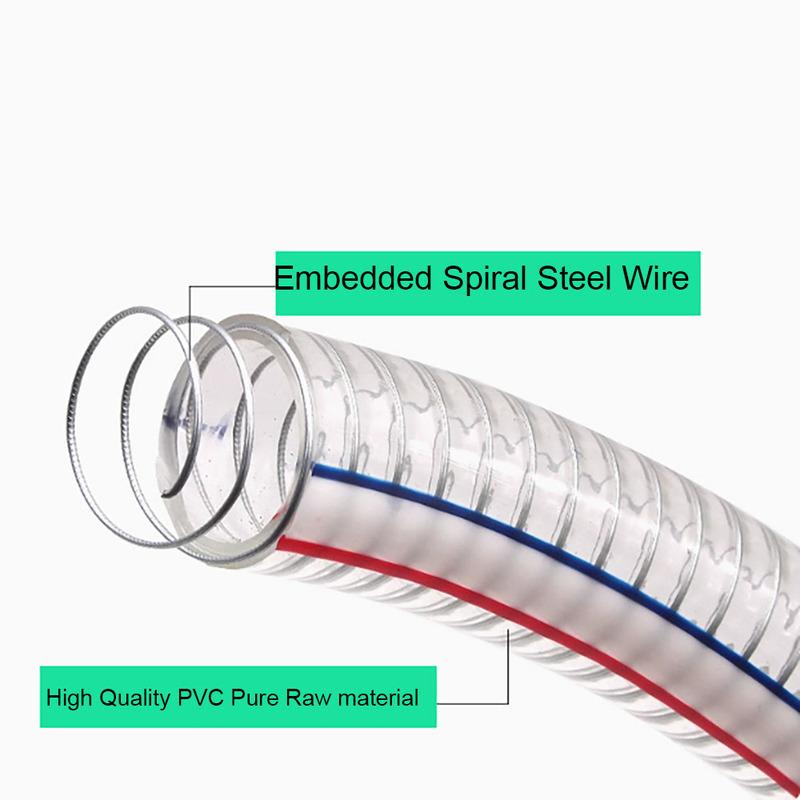 1M Transparent PVC Steel Wire Reinforced Hose, ID10-ID38mm Suitable For Plastic Pipes For Water, Oil, And Transportation