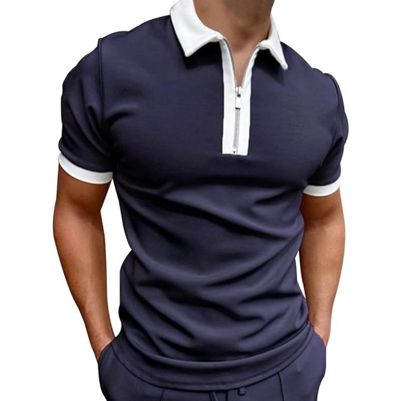 

Casual in Summer Men s Short Sleeved Polo Shirt, Fashionable Zipper Polo Shirt Casual Slim Fit Breathable Fashionable 5XL темно-синього кольору