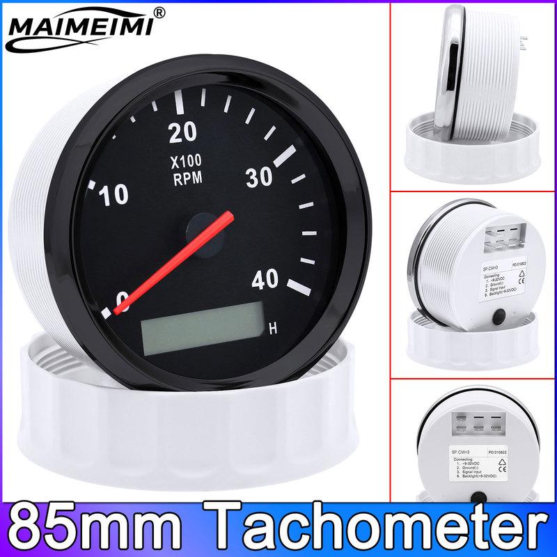 85mm Tachometer Car Tacho Sensor Marine with LCD Hourmeter Digital 4000 RPM Meter for Boat Motorcycle 12V 24V Red Backlight