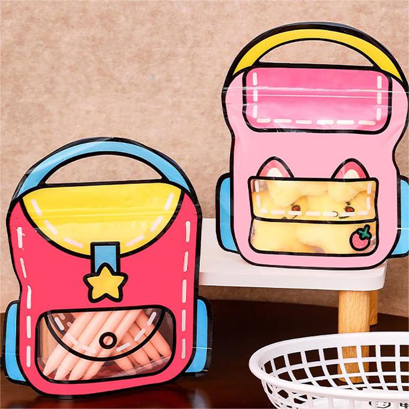 5Pcs Creative Gifts Packaging Bags Lunch Bag School Bags Cartoon School Bag Shape Self-Lock Bags Birthday Graduation Party Gift