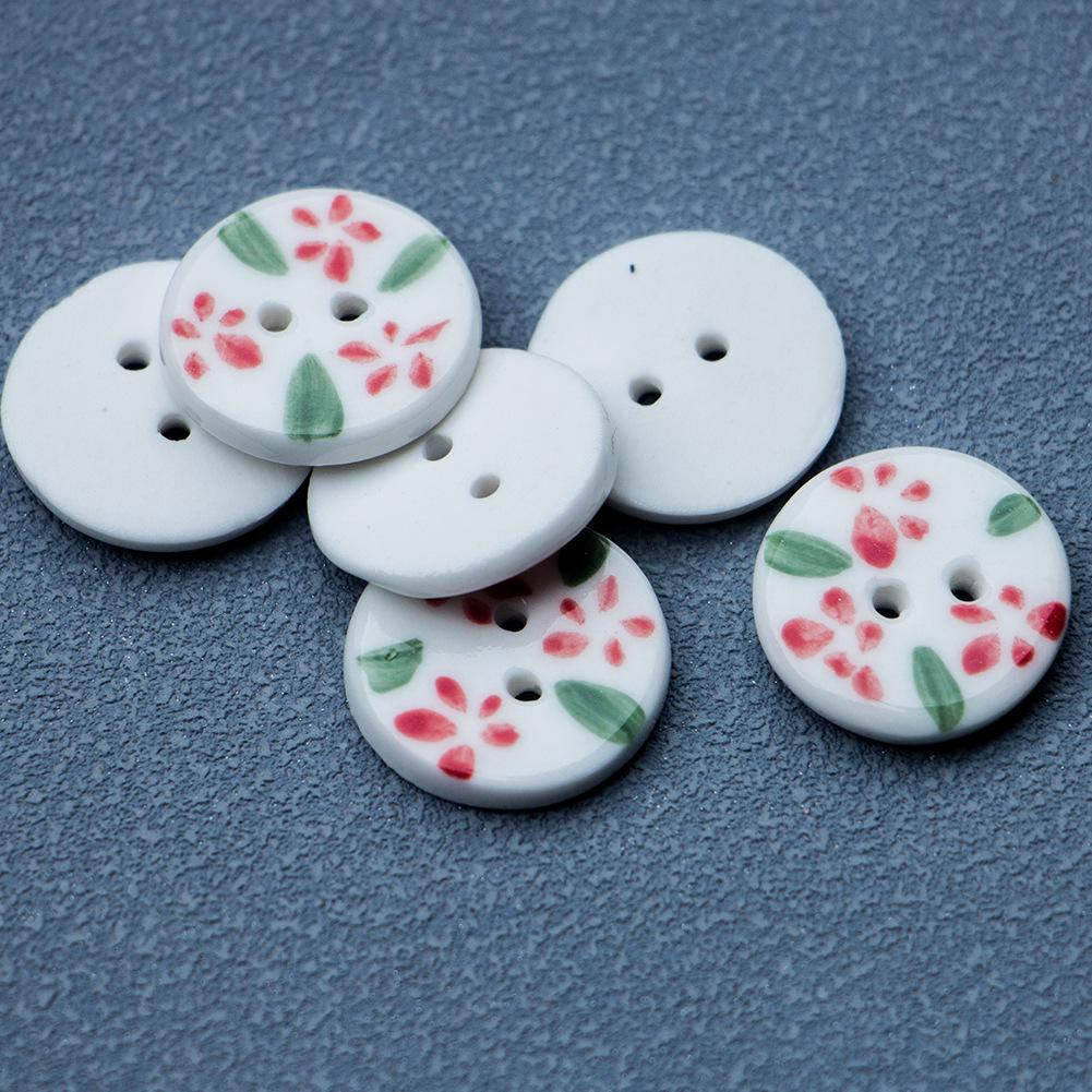 20mm Round Red Ceramic Flower Button for Clothing & Journals
