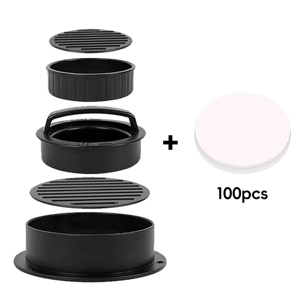 

Многоразмерный ручной пресс для бургеров, портативная форма для рисовых шариков, антипригарная, экологически чистая, подходящая для детей, набор форм для еды, многоразовый кухонный гаджет Black+100Pcs Paper (box)