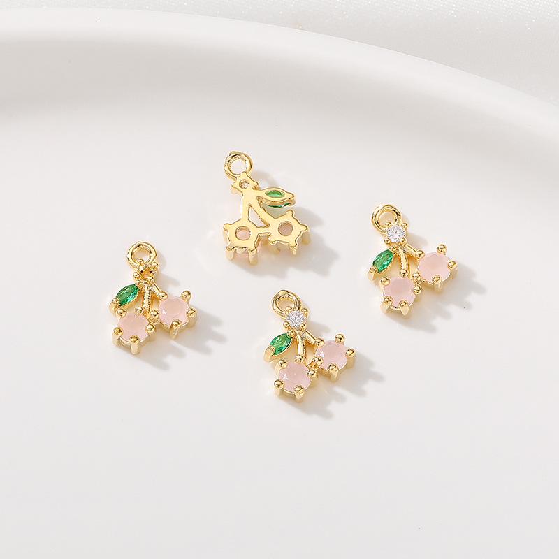 Color-Preserving 14K Gold Plated Zircon Fruit Series Charm Pendant for DIY Bracelets: Strawberry, Pineapple, Grape
