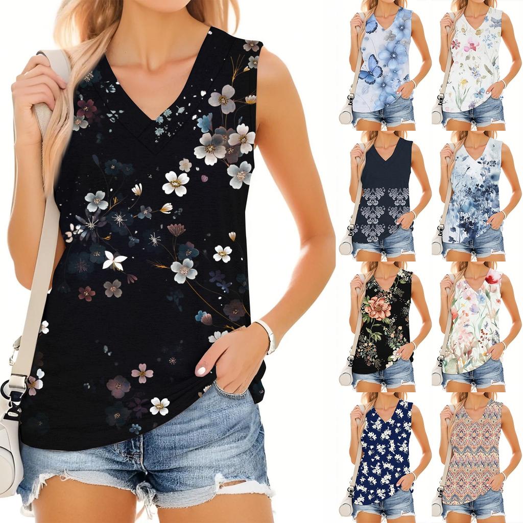 Women's V-neck Fashion Casual Floral Print Summer Vest Top