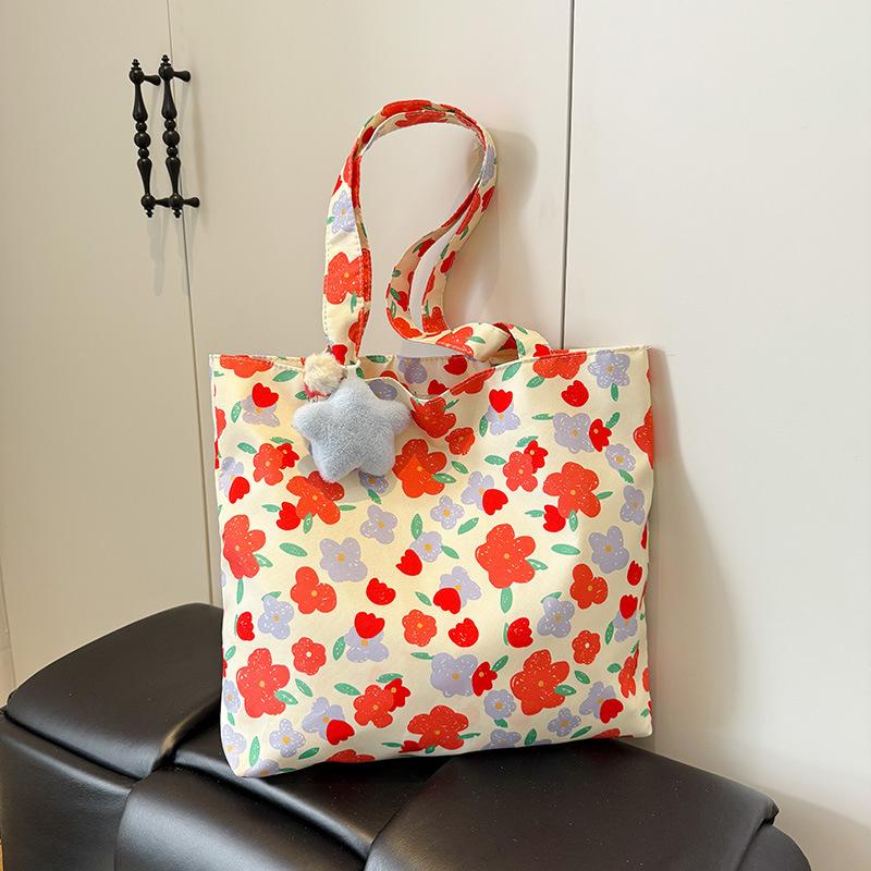 Beautiful Flower Print Lightweight Large-capacity Casual Tote Bag Fresh and Sweet Trendy Shoulder Armpit Bag