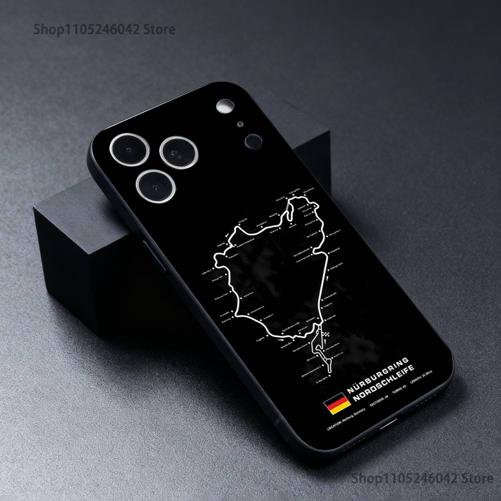 Nurburgring Sport Car Black Soft Cover Phone Case For iPhone 17,16,15,14,13,12,11,Pro,XS,Max,XR,Plus,E,SE4,Mini
