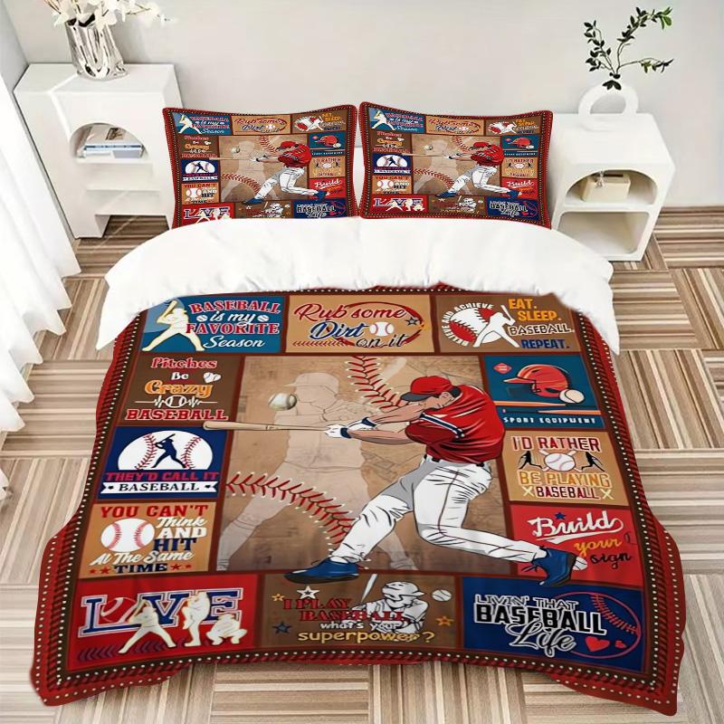 Baseball Artwork Quilt Panel Print 3Pcs Bedding Setduvet Cover With 2 Bedropillowcase Home Birthday Gift