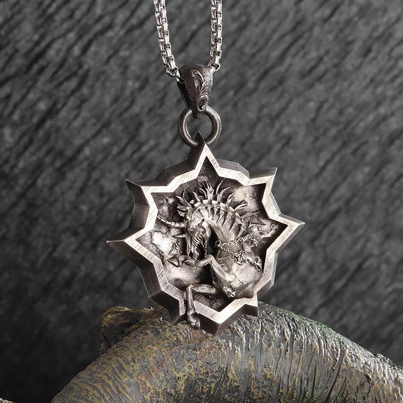 Sieben Engel Magischer Kreis Salomons Siegel Amulett Halskette Anhänger Herren Punk Retro Glücksbringer Schmuck