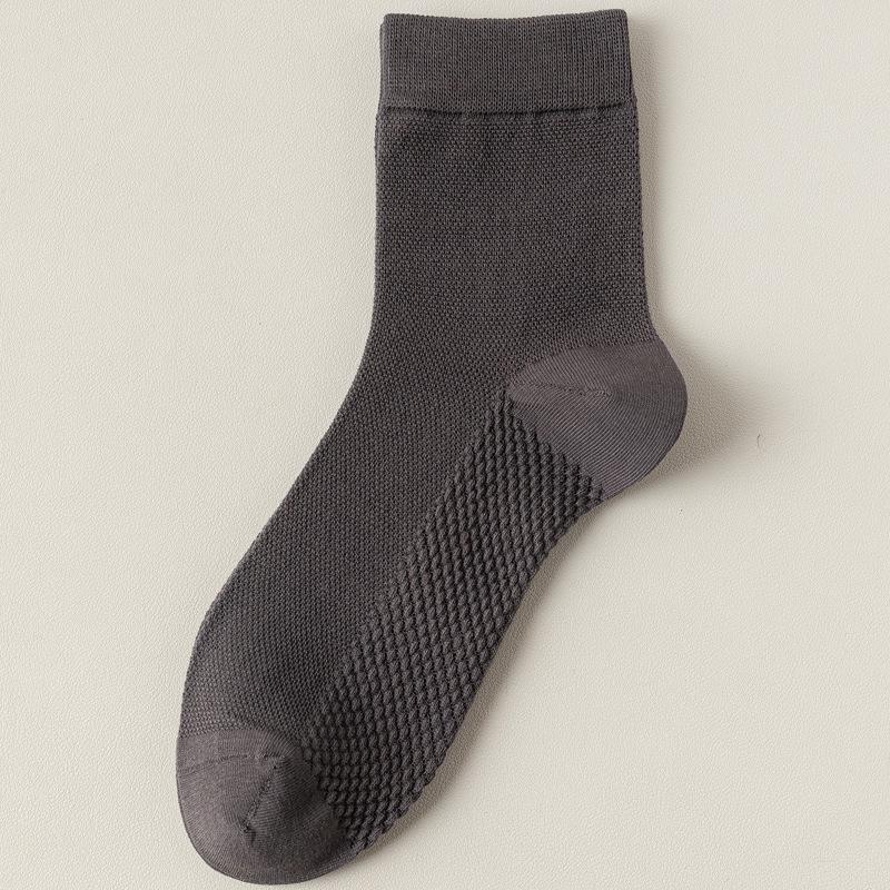 Men's Breathable Black Cotton Mid-Calf Socks - Sweat-Absorbent, Odor-Resistant, Mesh Design for Spring/Summer.