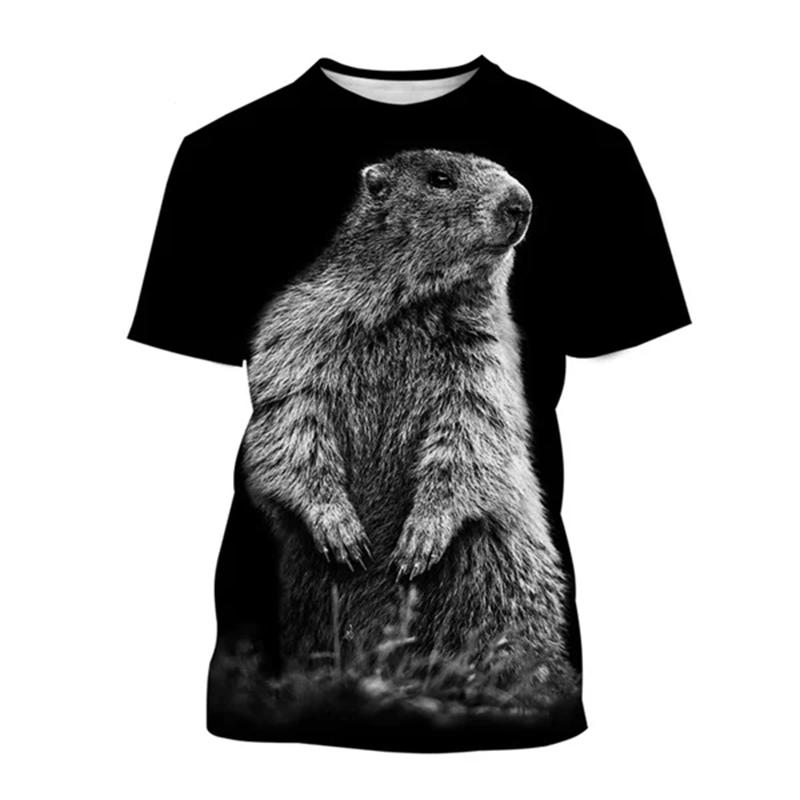HerSight Grappige Marmot Patroon 3D Print T-shirts Heren O-hals Korte Mouw Oversized Top S