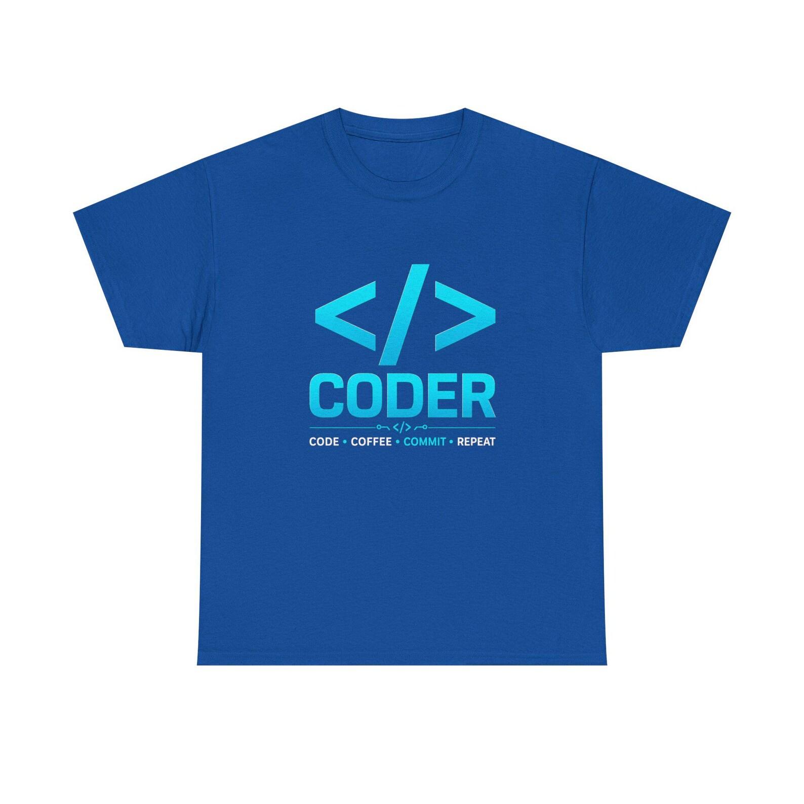 CODER Unisex Heavy Cotton Tee.Programmer Gift, Software Engineer Tee, Developer Shirt,Tech Gift, Code Coffee Commit Repeat S