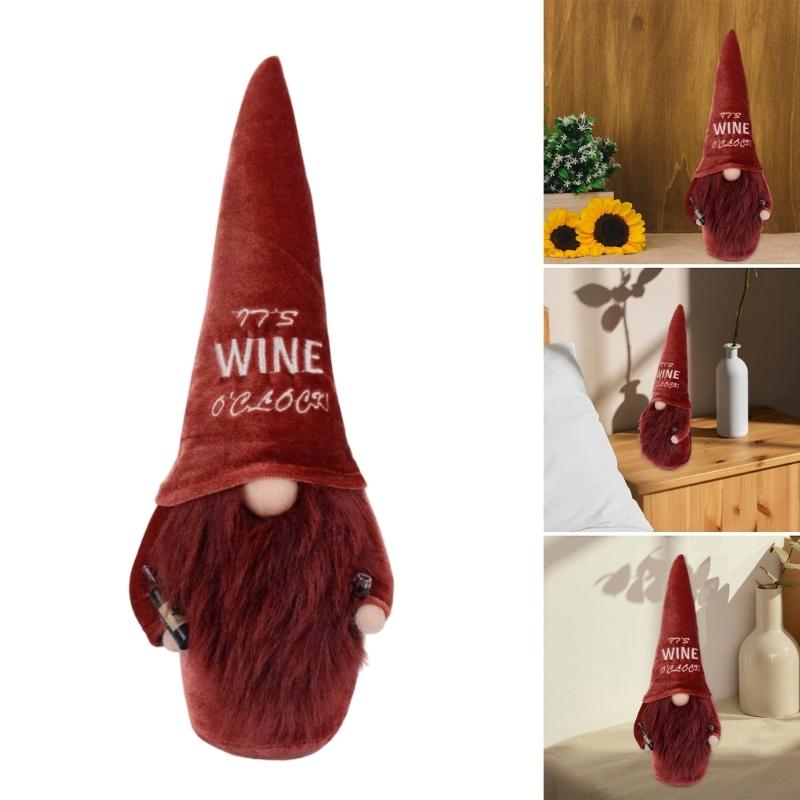 Plush Dwarf Ornament Red Wine Elf Doll Christmas Tiered Tray Decoration for Living Room Bedroom Home Party Decoration