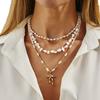Sweet And Cool Ribbon Bow Necklace, Bohemian Conch Imitation Beaded Necklace For Women