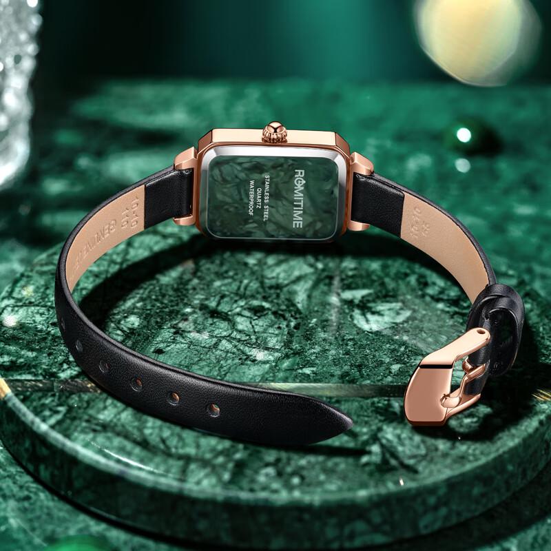 ROMITIME Women's Square Green Dial Quartz Leather Watch