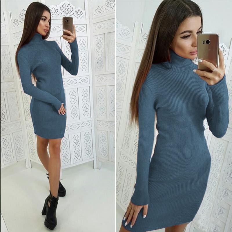 Women's Fashion Casual Fall Winter Solid Color Print Long Sleeve High Neck Sweaters
