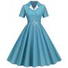 Vintage Plaid Belted Midi Dress with Color-Contrasting Blazer Collar