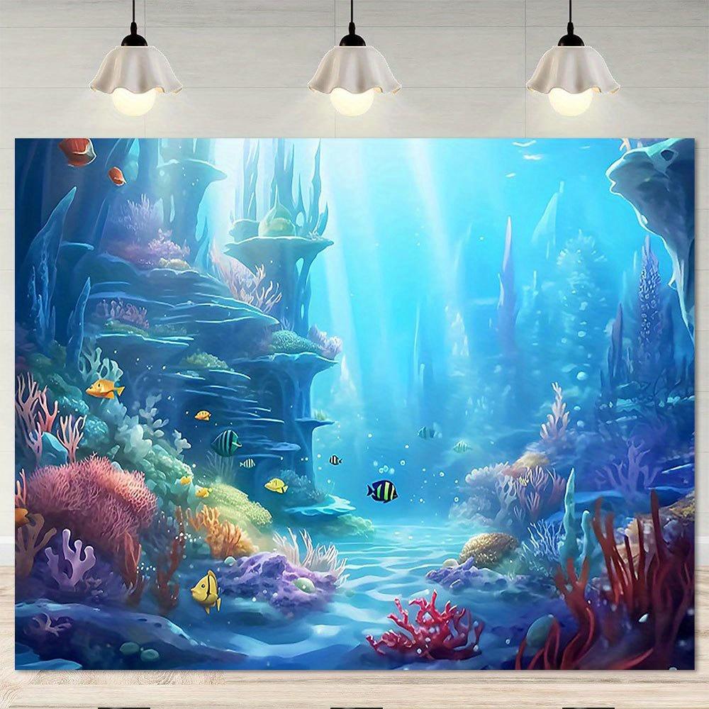 One 2D flat seabed background - blue ocean underwater world - coral reef photography background - birthday party decoration 130x150cm