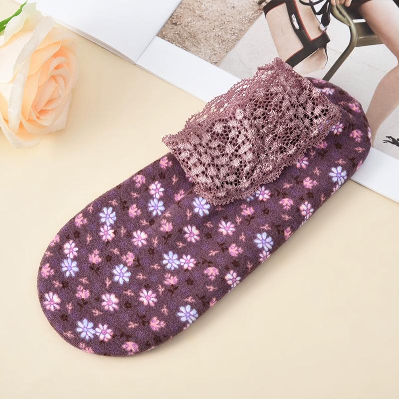 

1 Pair Velvet Women Thermal Socks Autumn Winter Low Tube Warm Anti-slip Lace Trim Floor Socks фиолетовый/красный