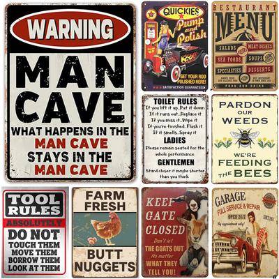 Vintage Man Cave Metal Signs Tool Rules Wall Posters Farm Fresh Decoration for Garage Garden Home Cafe Living Room Club Bar
