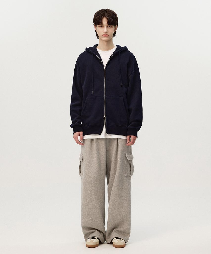 Topboy [Non-Fleece Or Fleece] Essential Oversized Two-Way Zip-Up Hoodie Navy