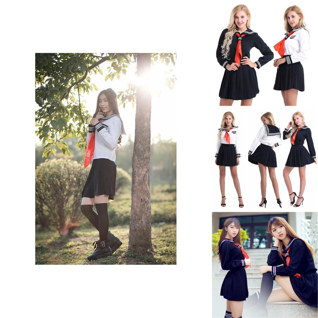 Elegant Women's Long Sleeve School Girl Uniform Sailor Dress For Cosplay Enthusiasts
