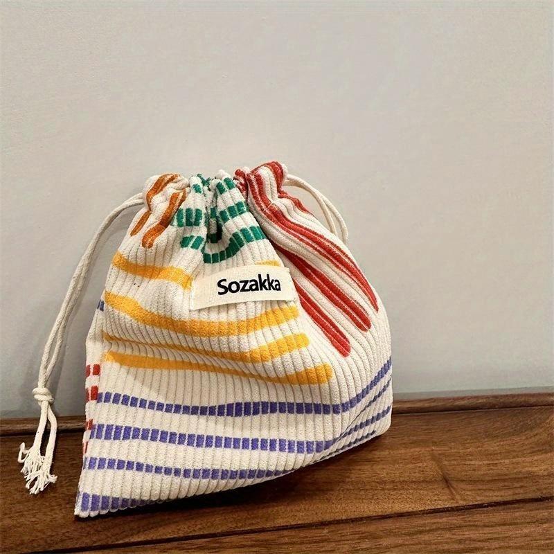 Solid Color Corduroy Storage Bag with Drawstring Drawstring Mouth Makeup Bag for Women Portable and Portable with Large Capacity