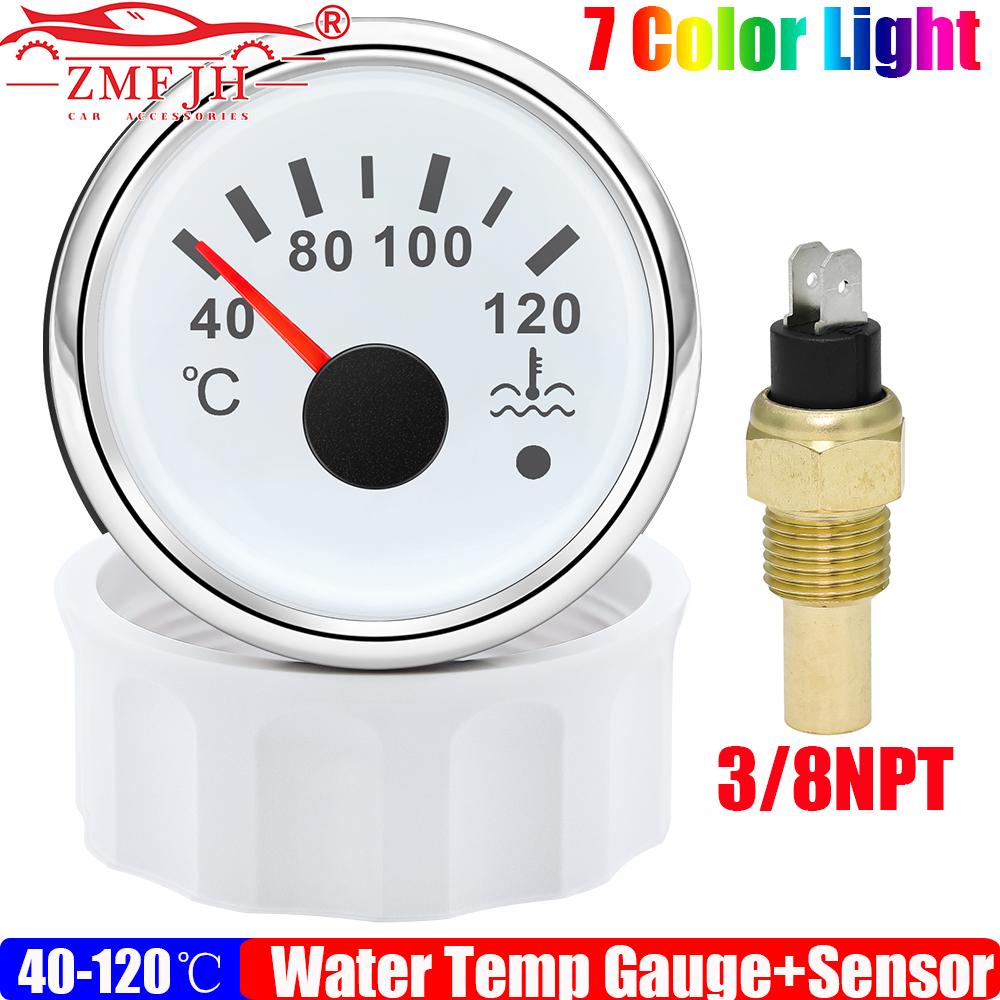 ZMFJH Waterproof 7 Color Light Pointer 52MM Water Temperature Gauge with Sensor Warning for Universal Car Marine Boat Temp Meter
