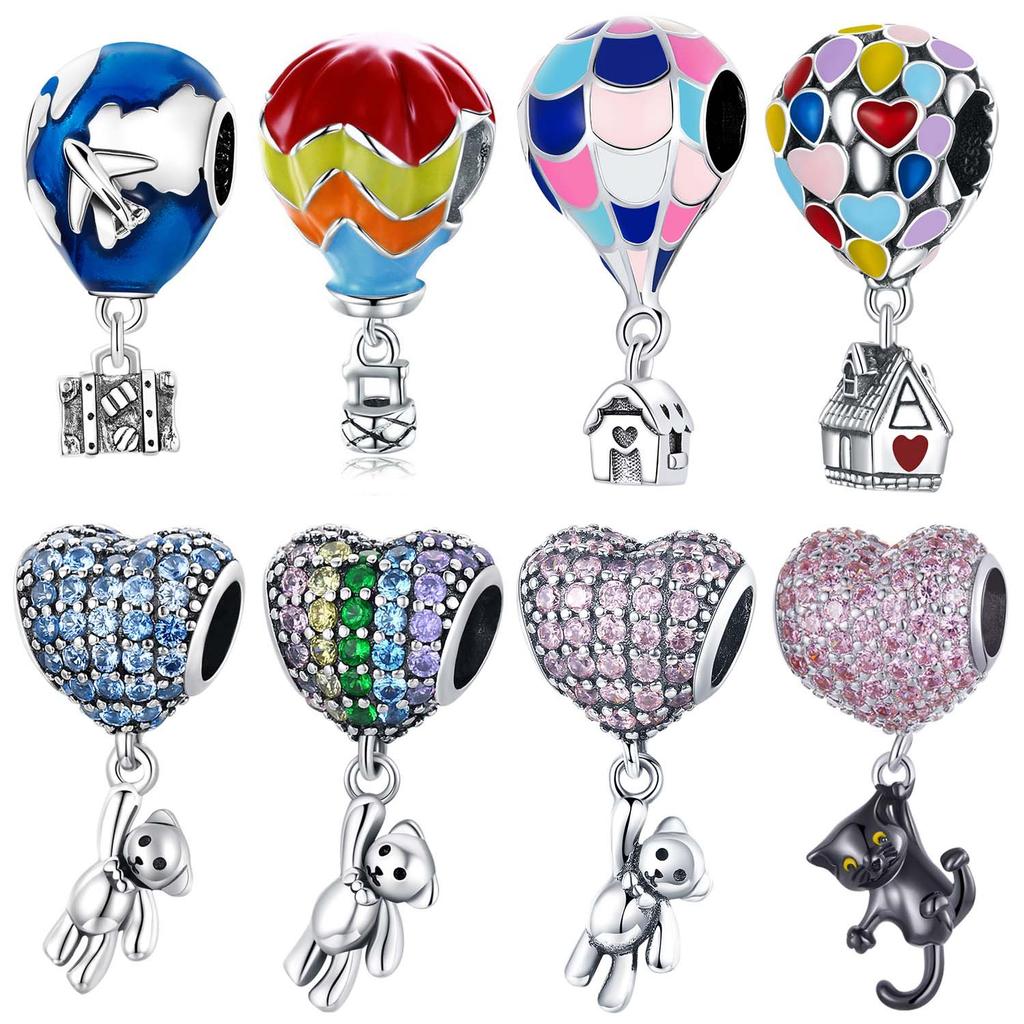 Love Balloon Bear Diy Beaded Accessories Colored Hot Air Balloon S925 Silver Beaded Jewelry