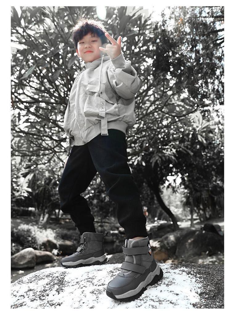 Stylish Waterproof Winter Leather Sports Shoes for Kids - Warm, Non-Slip, Thickened Cotton, Unisex Design.